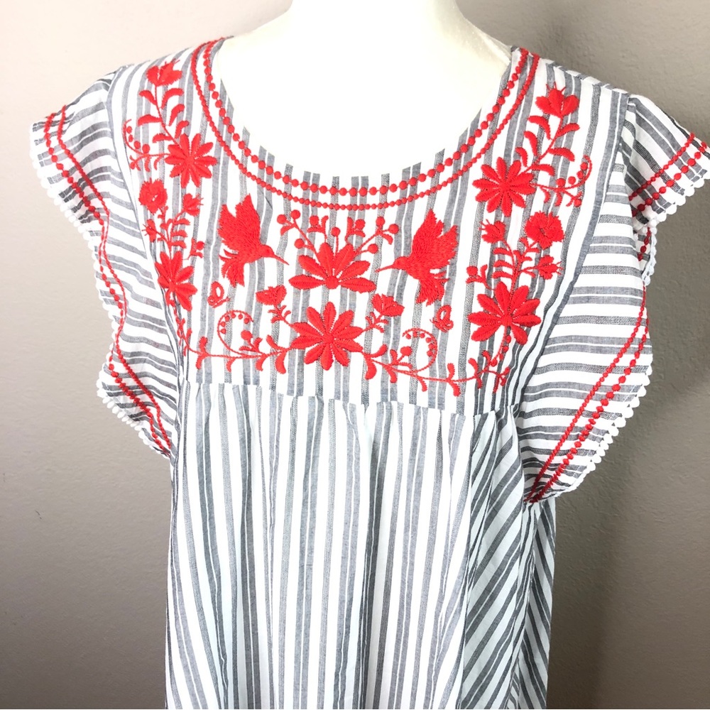 kate spade White and Red Striped Floral Embroidered Midi Dress - Picture 3 of 10